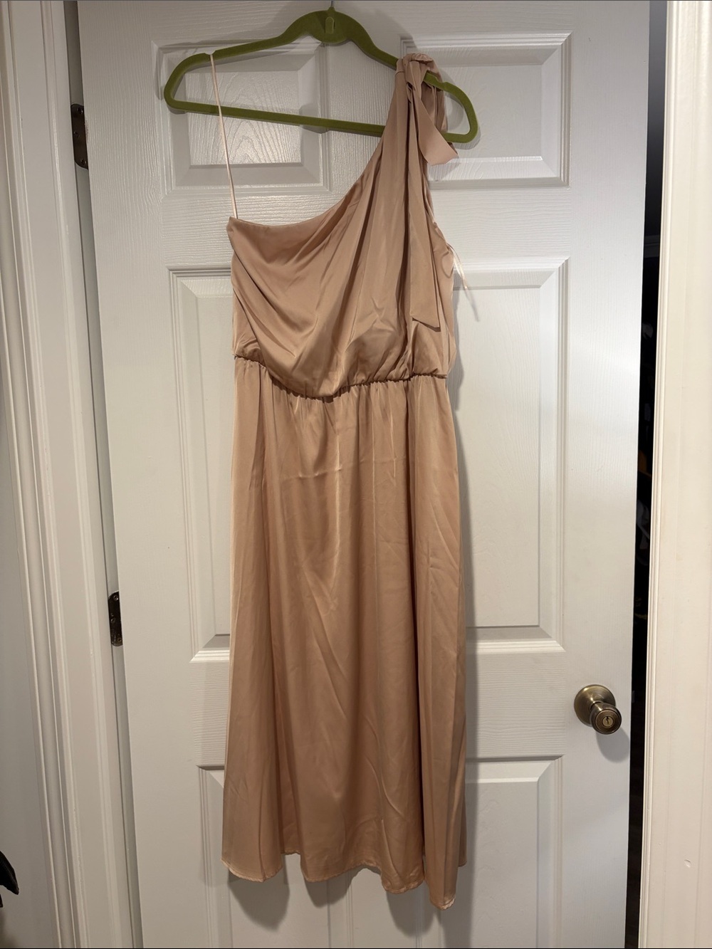 Nicole Miller One-Shoulder Blush/Taupe Midi Dress